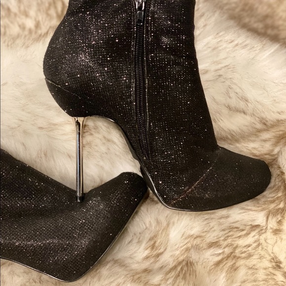 Sexy Ankle High Heel Black Sparkly Glitter boots - Picture 6 of 16